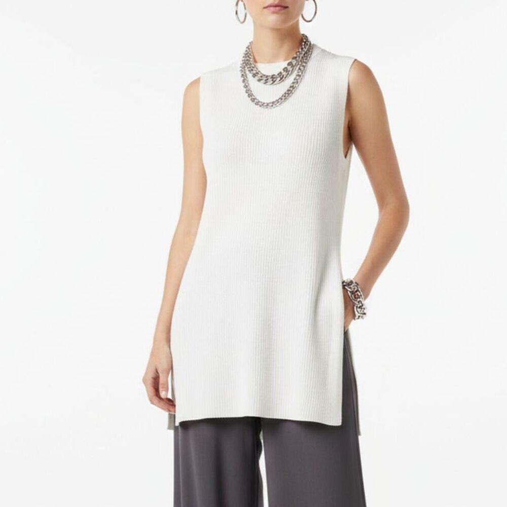 Wilfred Ivory Sleeveless Knit Side Slit Ribbed Tunic Top S